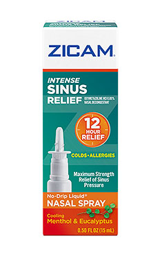 Package of Zicam® No-Drop Nasal Spray for 12-Hour Sinus Relief.