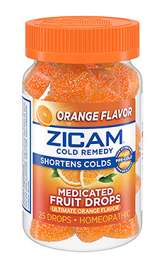 Package of Zicam® Medicated Fruit Drops with Ultimate Orange Flavor.