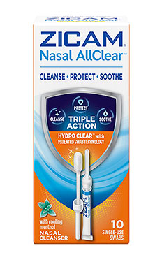Package of Zicam® All Clear™  Triple-Action Nasal Cleanser with Patented Swab Technology.